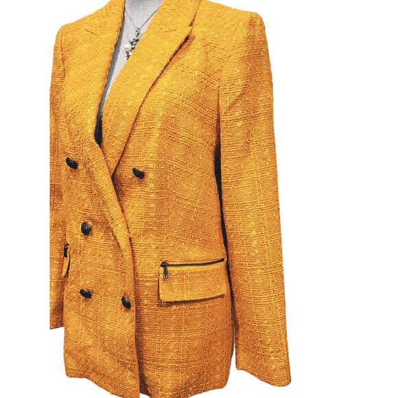 NEW Karl Lagerfeld Paris Double Breasted Tweed Blazer sz 10 Golden Orange - Picture 3 of 12
